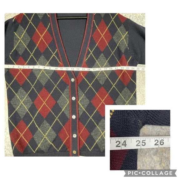 DKNY Wool Argyle Preppy Collegiate Grandmacore Relaxed Cardigan Sweater * - Picture 14 of 15
